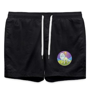 Arktischer Wolf Niedlich Kawaii Cartoon Clipart Tier Haustier - Badeshorts - Schwarz - Vorne - AI Model Male 185 light (185cm)