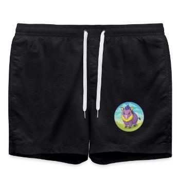 Boar Cute Kawaii Cartoon Clipart Animal Pet - Swim Trunks - black - Front - AI Model Male 185 light (185cm)