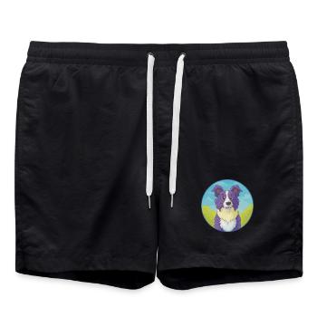 Border Collie Dog Cute Kawaii Cartoon Animal Pet - Swim Trunks - black - Front - AI Model Male 185 light (185cm)
