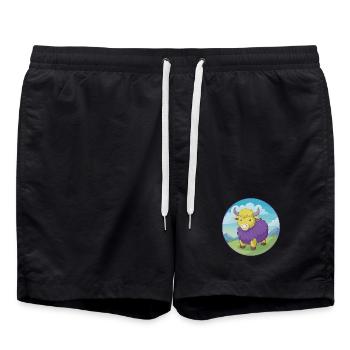Yak mignon Kawaii dessin animé Clipart Animal de compagnie - Short de bain - noir - Devant - AI Model Male 185 light (185cm)
