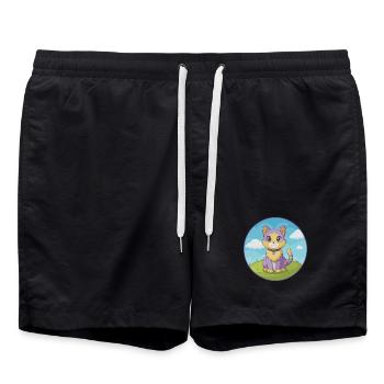 Katze Niedlich Kawaii Cartoon Clipart Tier Haustier - Badeshorts - Schwarz - Vorne - AI Model Male 185 light (185cm)