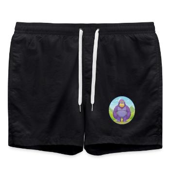 Gorille mignon kawaii dessin animé Clipart animal de compagnie - Short de bain - noir - Devant - AI Model Male 185 light (185cm)