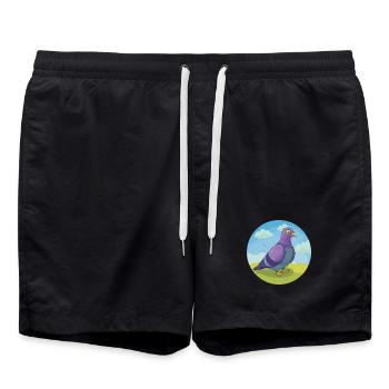 Pigeon Mignon Kawaii Dessin animé Clipart Animal de compagnie - Short de bain - noir - Devant - AI Model Male 185 light (185cm)