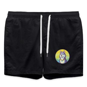 Husky Hund Niedlich Kawaii Cartoon Clipart Tier Haustier - Badeshorts - Schwarz - Vorne - AI Model Male 185 light (185cm)