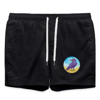 Raven Cute Kawaii Cartoon Clipart Animal Pet - Swim Trunks - black - Front - AI Model Male 185 light (185cm)