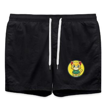 Katze Niedlich Kawaii Cartoon Clipart Haustier Tier - Badeshorts - Schwarz - Vorne - AI Model Male 185 light (185cm)