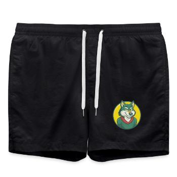 Wolf Niedlich Kawaii Cartoon Clipart Haustier Tier - Badeshorts - Schwarz - Vorne - AI Model Male 185 light (185cm)