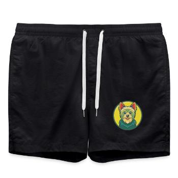 Yorkshire Terrier Dog Cute Kawaii Cartoon Animal - Swim Trunks - black - Front - AI Model Male 185 light (185cm)