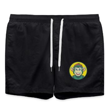 Monkey Cute Kawaii Cartoon Clipart Pet Animal - Swim Trunks - black - Front - AI Model Male 185 light (185cm)