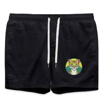 Ocelot Cute Kawaii Cartoon Clipart Pet Animal - Swim Trunks - black - Front - AI Model Male 185 light (185cm)