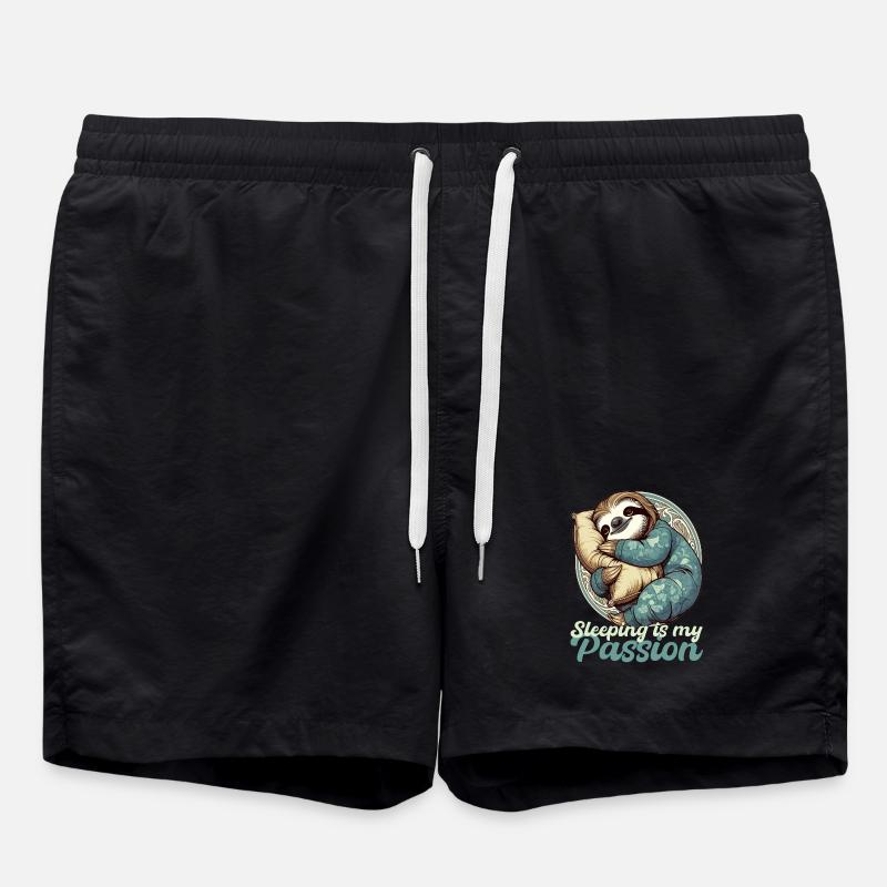 Sloth Sleeping Passion Gift - Swim Trunks - black