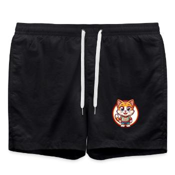 Katze Niedlich Lustig Kawaii Cartoon Clipart Tier Haustier - Badeshorts - Schwarz - Vorne - AI Model Male 185 light (185cm)