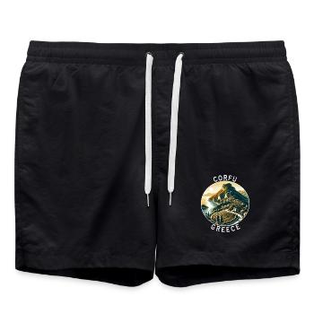 Corfu Greece island design - Swim Trunks - black - Front - AI Model Male 185 light (185cm)
