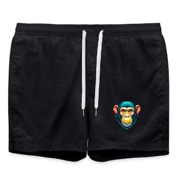 Chimpanzé mignon kawaii dessin animé Clipart visage d’animal - Short de bain - noir - Devant - AI Model Male 185 light (185cm)