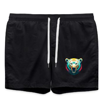 Eisbär Niedliches Kawaii Cartoon Clipart Tier Gesicht - Badeshorts - Schwarz - Vorne - AI Model Male 185 light (185cm)