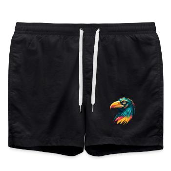 Rabe Niedliche Kawaii Cartoon Clipart Tier Gesicht - Badeshorts - Schwarz - Vorne - AI Model Male 185 light (185cm)