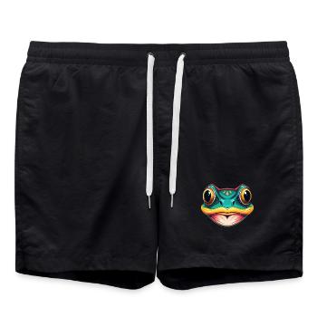 Frog Cute Kawaii Cartoon Clipart Animal Face - Swim Trunks - black - Front - AI Model Male 185 light (185cm)