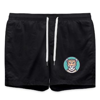 Leopard Kawaii Cartoon Character Animal Pet Face - Swim Trunks - black - Front - AI Model Male 185 light (185cm)