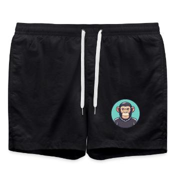 Chimpanzé Kawaii Personnage De Dessin Animé Visage D’animal - Short de bain - noir - Devant - AI Model Male 185 light (185cm)