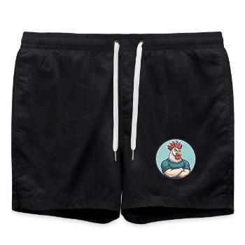 Rooster Kawaii Cartoon Character Animal Pet Face - Swim Trunks - black - Front - AI Model Male 185 light (185cm)