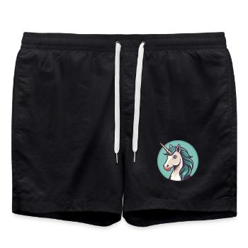 Einhorn Kawaii Cartoon Figur Tier Haustier Gesicht - Badeshorts - Schwarz - Vorne - AI Model Male 185 light (185cm)