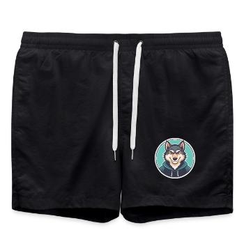 Wolf Kawaii Cartoon Figur Tier Haustier Gesicht - Badeshorts - Schwarz - Vorne - AI Model Male 185 light (185cm)
