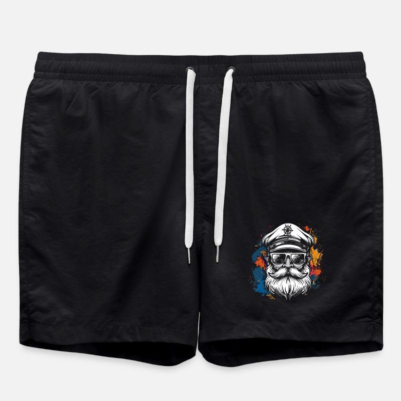 Sailing Captain Sketch - Swim Trunks - black