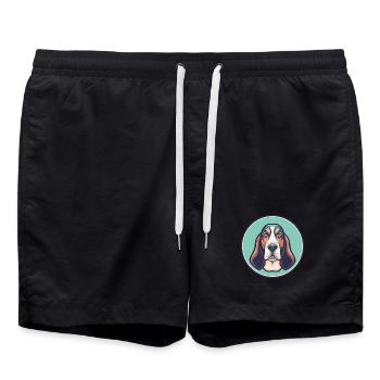 Bleu Gascogne Basset Chien Race Drôle Dessin Animé Kawaii - Short de bain - noir - Devant - AI Model Male 185 light (185cm)