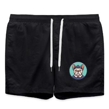 Chien Français Hunderasse Cartoon Kawaii Clipart - Badeshorts - Schwarz - Vorne - AI Model Male 185 light (185cm)