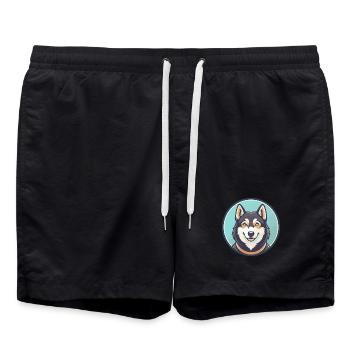 Chukotka Sled Dog Breed Cartoon Kawaii Clipart Pet - Swim Trunks - black - Front - AI Model Male 185 light (185cm)