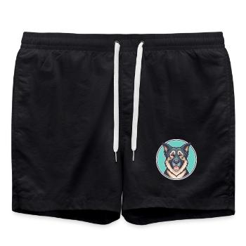 Kroatische Schäferhund Rasse Karikatur Kawaii Clipart - Badeshorts - Schwarz - Vorne - AI Model Male 185 light (185cm)