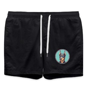 Dobermann Hunderasse Bunte Karikatur Kawaii Clipart - Badeshorts - Schwarz - Vorne - AI Model Male 185 light (185cm)