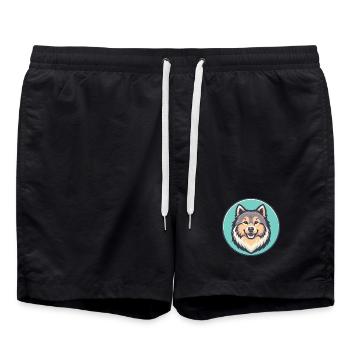 Eurasier Dog Breed Colorful Cartoon Kawaii Clipart - Swim Trunks - black - Front - AI Model Male 185 light (185cm)