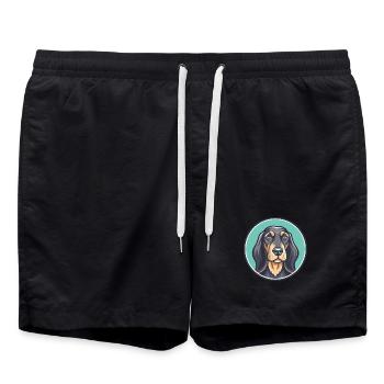 Greek Harehound Dog Breed Cartoon Kawaii Clipart - Swim Trunks - black - Front - AI Model Male 185 light (185cm)