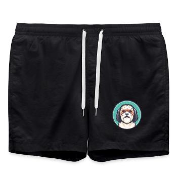 Maltesische Shih Tzu Hunderasse Cartoon Kawaii Clipart - Badeshorts - Schwarz - Vorne - AI Model Male 185 light (185cm)