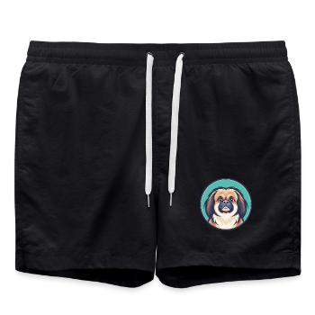 Pekinesische Hunderasse Karikatur Kawaii Clipart Tier - Badeshorts - Schwarz - Vorne - AI Model Male 185 light (185cm)