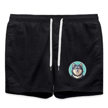 Schwedische Lapphund Hunderasse Cartoon Kawaii Clipart - Badeshorts - Schwarz - Vorne - AI Model Male 185 light (185cm)