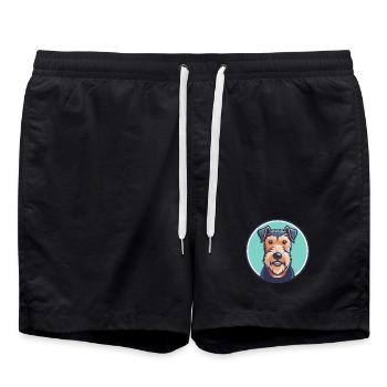 Welsh Terrier Dog Breed Cartoon Kawaii Clipart Pet - Swim Trunks - black - Front - AI Model Male 185 light (185cm)