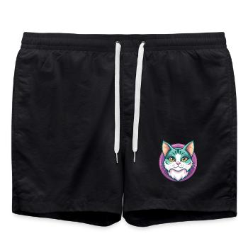 American Wirehair Cat Breed Cartoon Kawaii Animal - Swim Trunks - black - Front - AI Model Male 185 light (185cm)