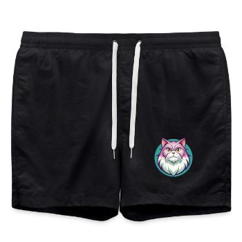 British Longhair Cat Breed Cartoon Kawaii Animal - Swim Trunks - black - Front - AI Model Male 185 light (185cm)
