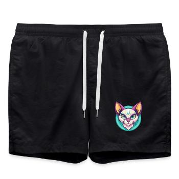Khao Manee Chat Race Dessin Animé Kawaii Animal Pet - Short de bain - noir - Devant - AI Model Male 185 light (185cm)