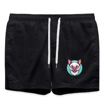 Burma-Katzenrasse Karikatur Kawaii Tier Haustier - Badeshorts - Schwarz - Vorne - AI Model Male 185 light (185cm)