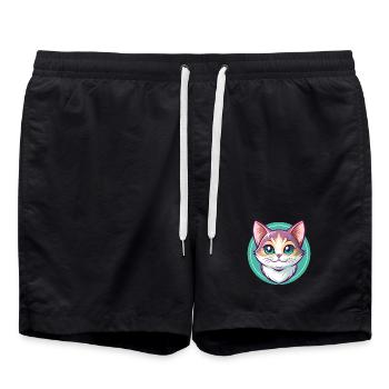 Hosico Chat Race Dessin Animé Kawaii Animal Pet - Short de bain - noir - Devant - AI Model Male 185 light (185cm)