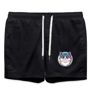 Munchkin Katze Rasse Karikatur Kawaii Tier Haustier - Badeshorts - Schwarz - Vorne - AI Model Male 185 light (185cm)