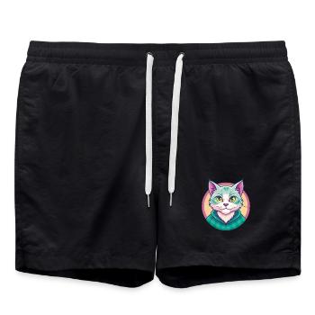 Chat droit écossais race dessin animé Kawaii Animal - Short de bain - noir - Devant - AI Model Male 185 light (185cm)