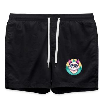 Schneeschuh Katze Rasse Karikatur Kawaii Tier Haustier - Badeshorts - Schwarz - Vorne - AI Model Male 185 light (185cm)