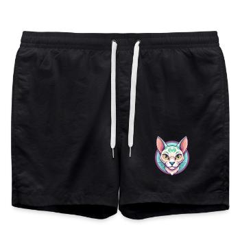 Singapura Katzenrasse Karikatur Kawaii Tier Haustier - Badeshorts - Schwarz - Vorne - AI Model Male 185 light (185cm)