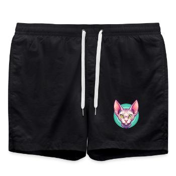 Rot Devon Rex Katzenrasse Cartoon Kawaii Tier Haustier - Badeshorts - Schwarz - Vorne - AI Model Male 185 light (185cm)