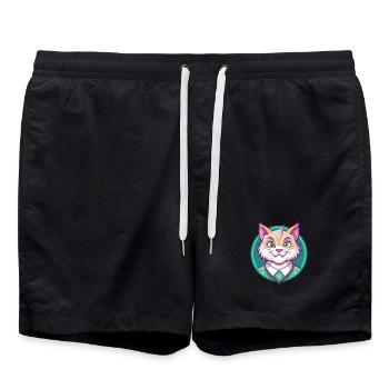 Highlander Katzenrasse Cartoon Kawaii Tier Haustier - Badeshorts - Schwarz - Vorne - AI Model Male 185 light (185cm)