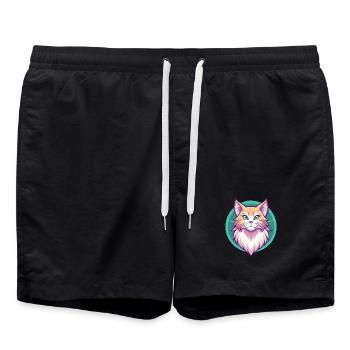 Ginger Longhair Cat Breed Cartoon Kawaii Animal - Swim Trunks - black - Front - AI Model Male 185 light (185cm)